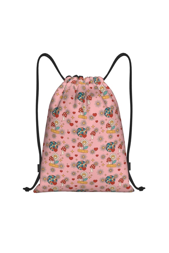 Retro 70s 60s Hippie Flower Print Drawstring Backpack Bag,Waterproof Draw String Back Sack, Gym Drawstring Bags Swim Bag For Unisex
