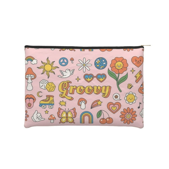 Kdxio Retro 70s Hippie Makeup Bag Toiletry Bag Canvas Makeup Bags Zipper Cosmetic Pouch Travel Cosmetic Pouch for Women Gifts