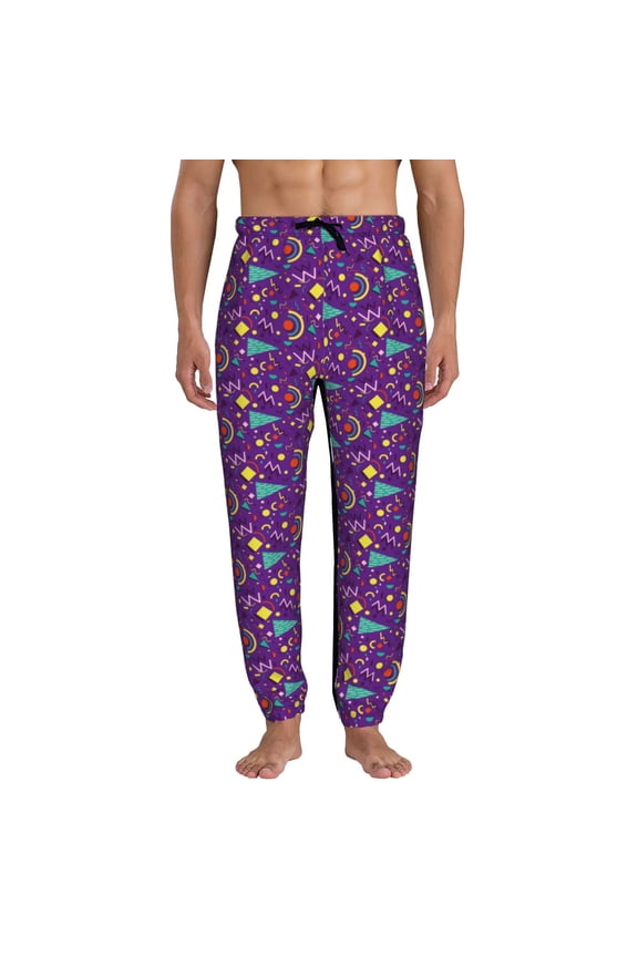 Retro 80s Style Pattern Joggers,Sweatpants for Men with Pockets-Small