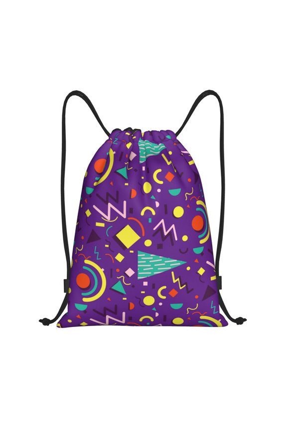 Retro 80s Style Print Drawstring Backpack Bag,Waterproof Draw String Back Sack, Gym Drawstring Bags Swim Bag For Unisex
