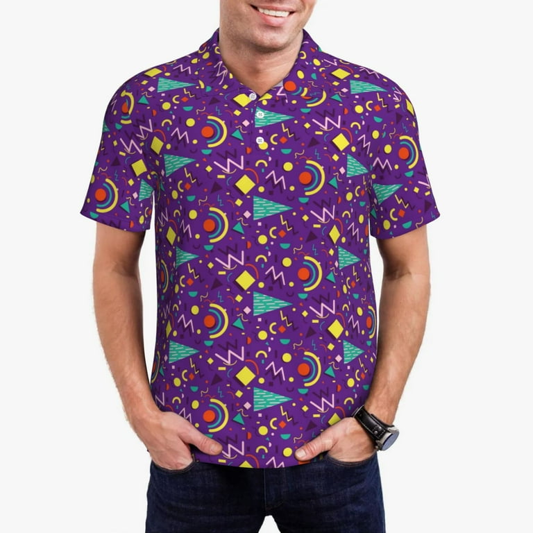 Kdxio Retro 80s Style Print Men's Short Sleeve Polo Shirt
