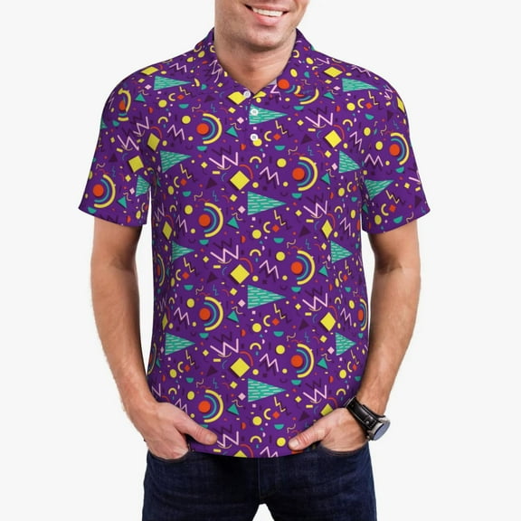 Kdxio Retro 80s Style Print Men's Short Sleeve Polo Shirt,Midweight Men's Shirt