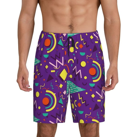 Kdxio Retro 80s Style Print Mens Sleep Shorts Bottoms Soft Comfy Pajama Wear Pants with Drawstring Pockets