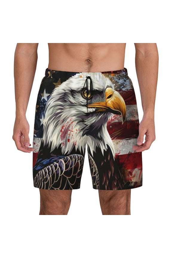 Retro American Eagle A Print Men's Swim Trunks with Compression Liner 7 Inch Inseam Quick Dry Swim Shorts