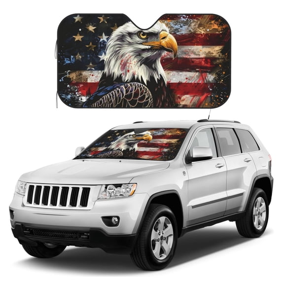Kdxio Retro American Eagle A Print Windshield Sun Shade, Foldable Sun Blocker for Car,Truck,SUV Automotive Interior Sun Protection,Reflective Shade for Front Windshield(Medium)