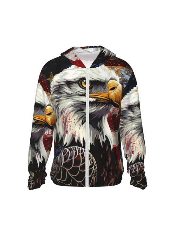 Retro American Eagle A Print Women Men Sun Protection UPF 50+ Jackets Zip Up Long Sleeve Hoodie Hiking Lightweight with Pockets
