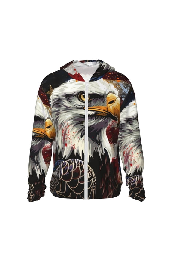 Retro American Eagle A Print Women Men Sun Protection UPF 50+ Jackets Zip Up Long Sleeve Hoodie Hiking Lightweight with Pockets