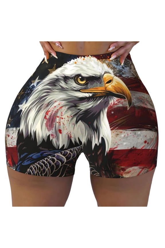 Retro American Eagle A Print Workout Shorts for Women Seamless Soft Smooth Gym Yoga Scrunch Active Shorts