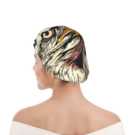Kdxio Retro American Eagle Print Shower Cap for Women,Elastic and Reusable,Double Waterproof Layers Bathing Hat