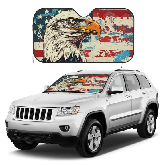 Kdxio Retro American Eagle Print Windshield Sun Shade, Foldable Sun Blocker for Car,Truck,SUV Automotive Interior Sun Protection,Reflective Shade for Front Windshield(Medium)