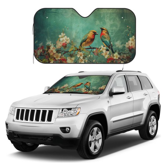 Kdxio Retro Birds Print Windshield Sun Shade, Foldable Sun Blocker for Car,Truck,SUV Automotive Interior Sun Protection,Reflective Shade for Front Windshield(Medium)