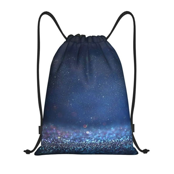 Kdxio Retro Blue Glitter Print Drawstring Backpack Bag,Waterproof Draw String Back Sack, Gym Drawstring Bags Swim Bag For Unisex
