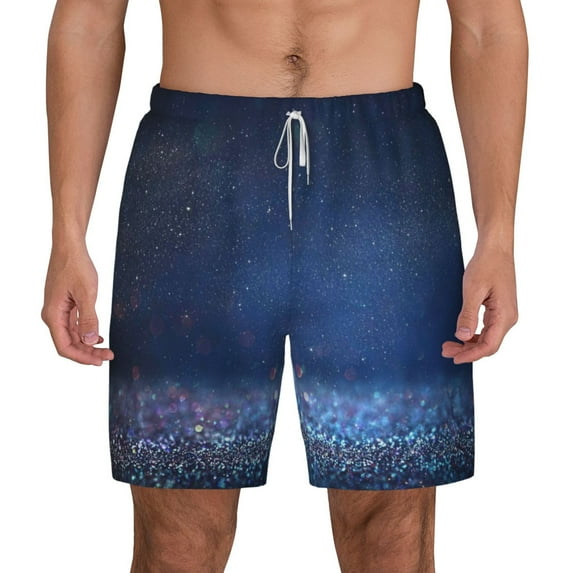 Kdxio Retro Blue Glitter Print Men'S Swim Trunks With Compression Liner 7 Inch Inseam Quick Dry Swim Shorts