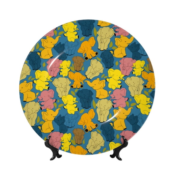 Kdxio Retro Boho Elephants Bone China Decorative Plate Ceramic Decorative Plate for Home Office Wall Stand Decorative Plates for Home Bedroom-8in