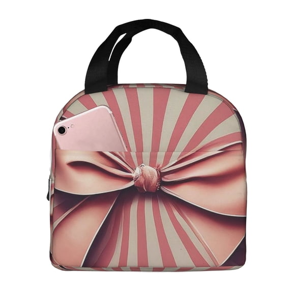 Kdxio Retro Bow Print Insulated Lunch Bag,Reusable Tote Lunch Box for Women Men,Leakproof Cooler Lunch Bags for Work Office Travel Picnic