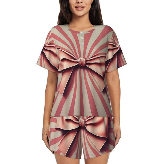 Kdxio Retro Bow Print Pajamas Sets for Women Short-Sleeved Pjs with Lounge Shorts Two Piece Sleepwear S-4XL