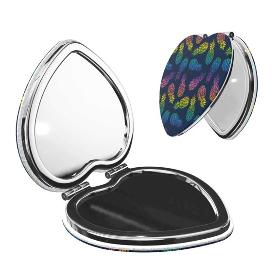 Kdxio Retro Bright Pineapple Pocket Mirror, 1X/2X Travel Makeup Mirror 2-Sided Folding Small Mirror Portable Double-Sided Magnifying Cosmetic Mirror for Gift-Heart Shape