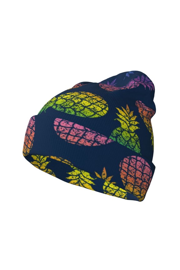 Retro Bright Pineapple Winter Beanie for Men Women Beanie Knit Hat Cuffed Cap Beanie Knit Chunky Snow Cap