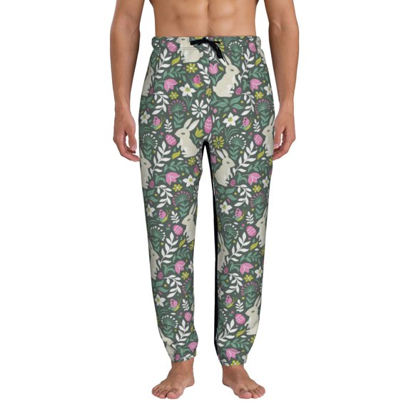 Kdxio Retro Bunny Floral Pattern Joggers,Sweatpants for Men with Pockets-Small