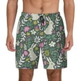 thumbnail image 1 of Kdxio Retro Bunny Floral Print Men's Swim Trunks with Compression Liner 7 Inch Inseam Quick Dry Swim Shorts, 1 of 7