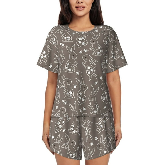 Kdxio Retro Bunny Print Pajamas Sets for Women Short-Sleeved Pjs with Lounge Shorts Two Piece Sleepwear S-4XL