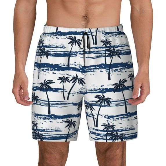 Kdxio Retro Coconut Tree Print Men's Swim Trunks with Compression Liner 7 Inch Inseam Quick Dry Swim Shorts