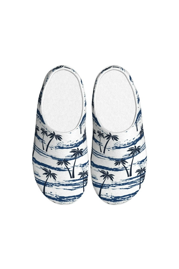 Retro Coconut Tree Women's Men's Slippers Plush Slip-On House Slipper for Winter Indoor Soft Cushion Non-slip Fluffy Slides Slippers-35/36
