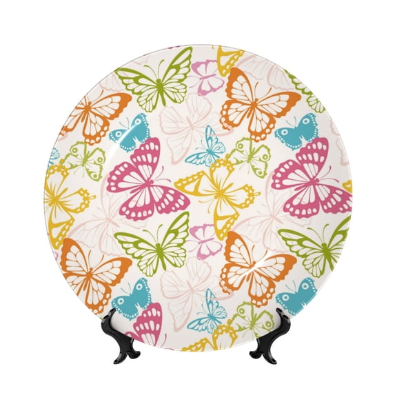 Kdxio Retro Colorful Butterfly Bone China Decorative Plate Ceramic Decorative Plate for Home Office Wall Stand Decorative Plates for Home Bedroom-10in