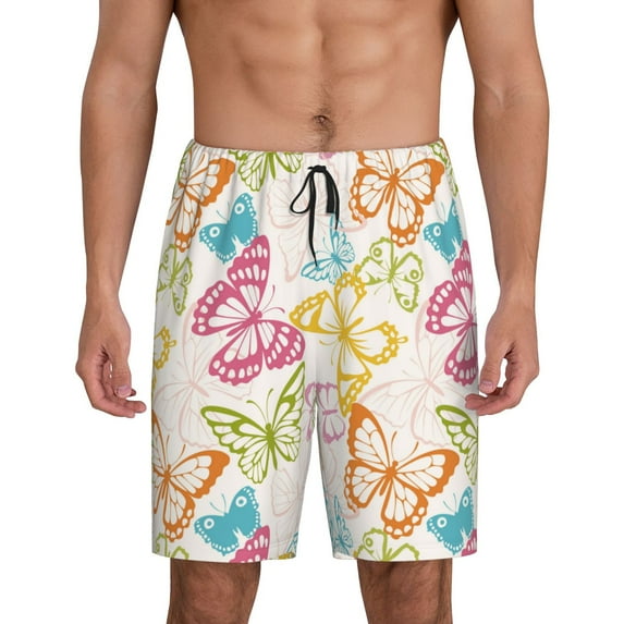 Kdxio Retro Colorful Butterfly Print Mens Sleep Shorts Bottoms Soft Comfy Pajama Wear Pants with Drawstring Pockets