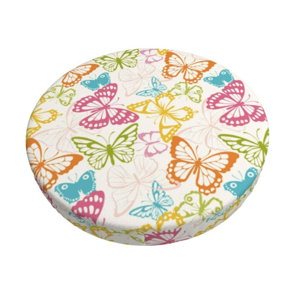 Kdxio Retro Colorful Butterfly Print Stool Covers Round,Stretch Round Bar Stool Covers Washable Bar Stool Cushion Slipcover for 12-15 Inch Chair
