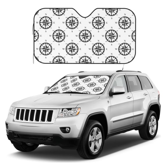 Kdxio Retro Compass Print Windshield Sun Shade, Foldable Sun Blocker for Car,Truck,SUV Automotive Interior Sun Protection,Reflective Shade for Front Windshield(Medium)