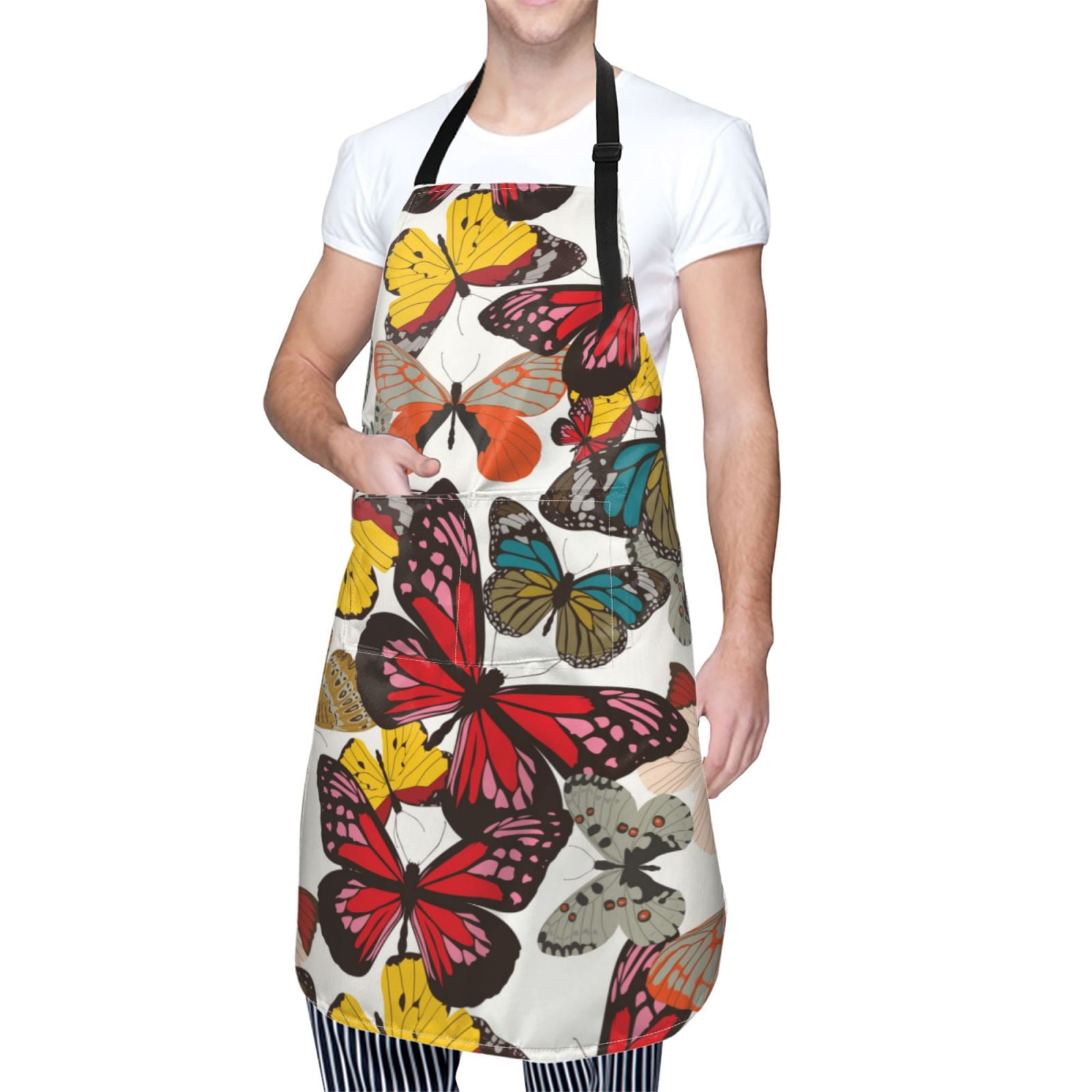 Kdxio Retro Floral Butterfly Apron with Pockets Adjustable Kitchen Aprons for Men Women Waterproof Aprons for Cooking,Drawing,Crafting, Baking Household Cleaning