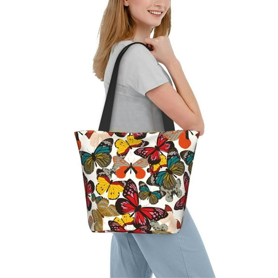 Kdxio Retro Floral Butterfly Women Reusable Grocery Bags Foldable Ripstop,Reusable Shopping Bags for Shopping,Gym,Gift