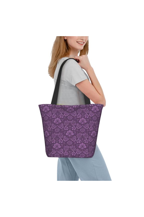 Retro Florals Purple Women Reusable Grocery Bags Foldable Ripstop,Reusable Shopping Bags for Shopping,Gym,Gift