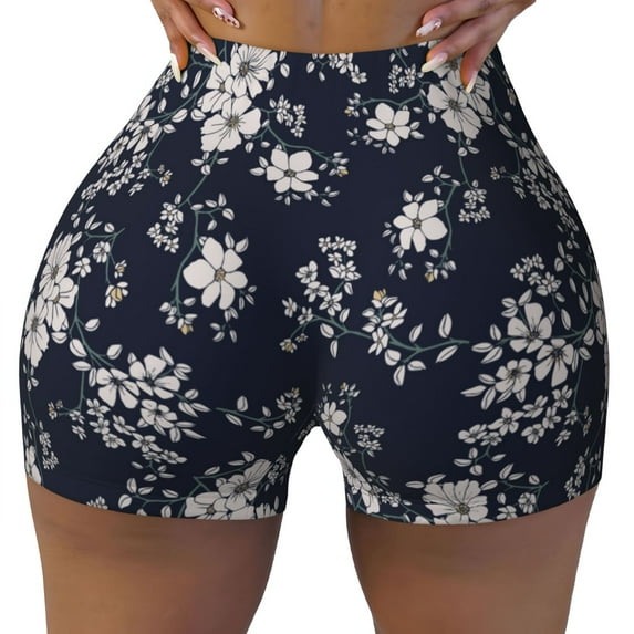 Kdxio Retro Flower Print Workout Shorts for Women Seamless Soft Smooth Gym Yoga Scrunch Active Shorts