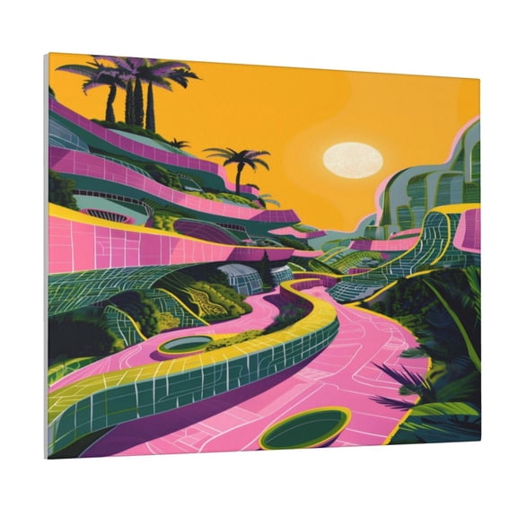 Kdxio Retro Futuristic Landscape Pattern Canvas Wall Art for Living Room Wall Decor for Bedroom Bathroom Modern Framed Canvas Art Prints Ready to Hang,Horizontal