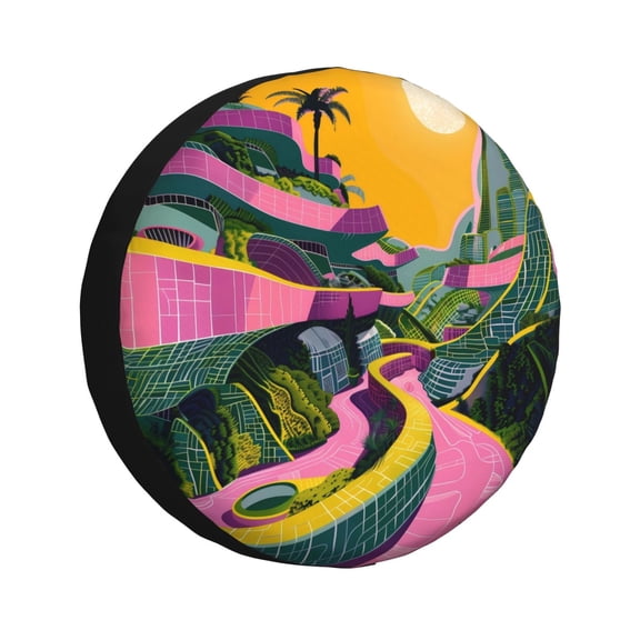 Kdxio Retro Futuristic Landscape for Tire Cover Wheel Protectors Tyre Covers Weatherproof Wheel Covers Universal Fit for Trailer Rv SUV Truck Camper Travel Trailers 14 inch