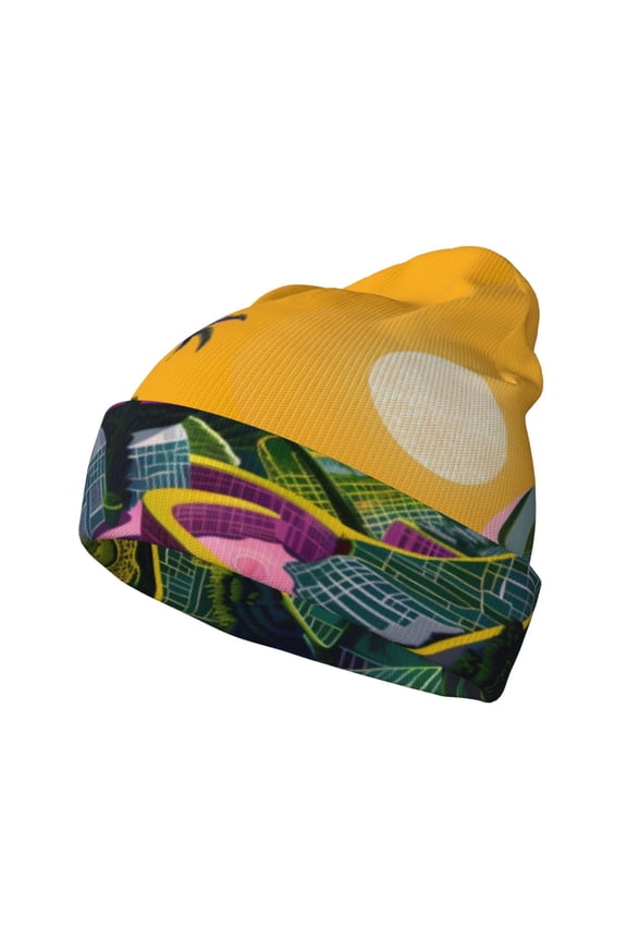 Retro Futuristic Landscape Winter Beanie for Men Women Beanie Knit Hat Cuffed Cap Beanie Knit Chunky Snow Cap