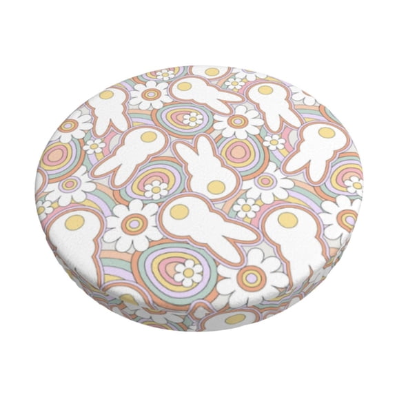 Kdxio Retro Hippie Groovy Easter bunny Stool Covers Round,Stretch Round Bar Stool Covers Washable Bar Stool Cushion Slipcover for 12-15 Inch Chair-12 inch