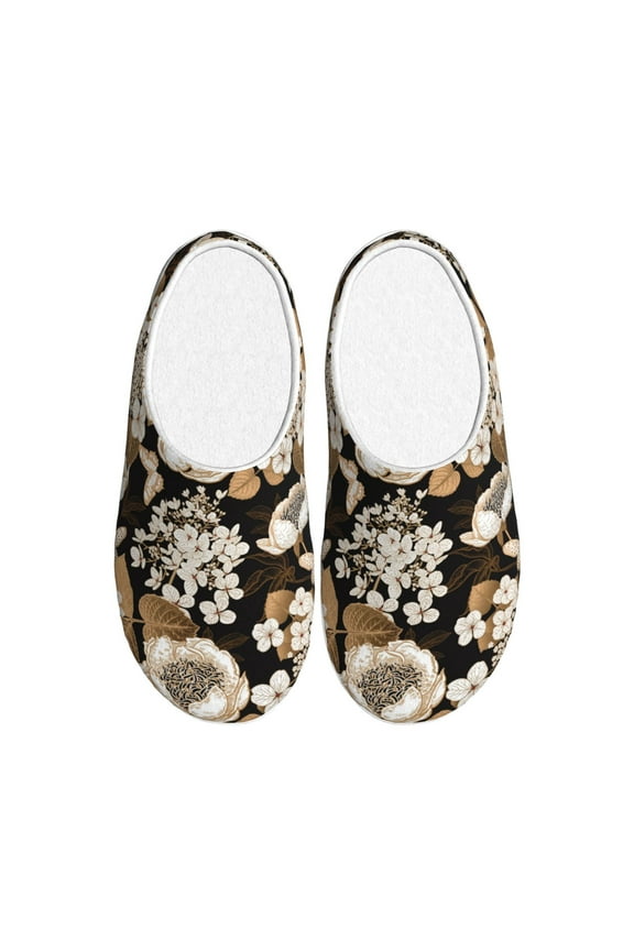 Retro Hydrangeas Women's Men's Slippers Plush Slip-On House Slipper for Winter Indoor Soft Cushion Non-slip Fluffy Slides Slippers-39/40