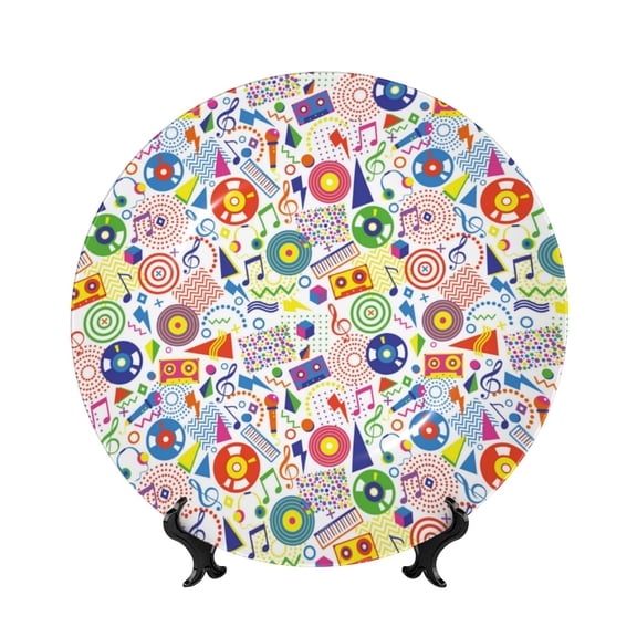 Kdxio Retro Musi Disco Bone China Decorative Plate Ceramic Decorative Plate for Home Office Wall Stand Decorative Plates for Home Bedroom-7in