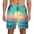Kdxio Retro Palm Beach Sunset Print Men's Swim Trunks with Compression