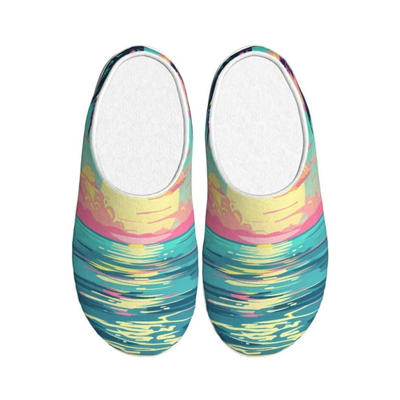 Kdxio Retro Palm Beach Sunset Women's Men's Slippers Plush Slip-On House Slipper for Winter Indoor Soft Cushion Non-slip Fluffy Slides Slippers-13