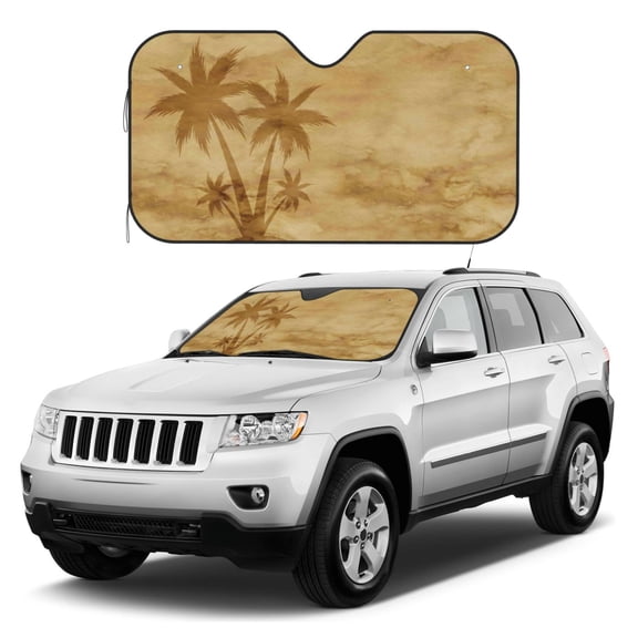 Kdxio Retro Palm Tree Print Windshield Sun Shade, Foldable Sun Blocker for Car,Truck,SUV Automotive Interior Sun Protection,Reflective Shade for Front Windshield(Medium)