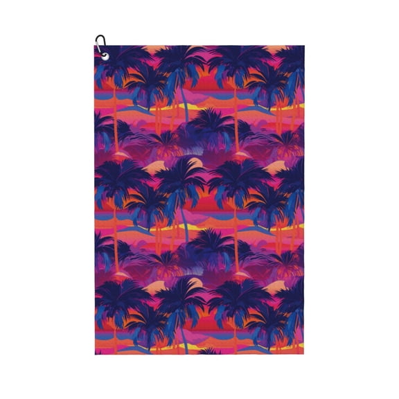 Kdxio Retro Palms Pattern Golf Towel (24" X 16") with Carabiner Clip - The Convenient Golf Cleaning Towel