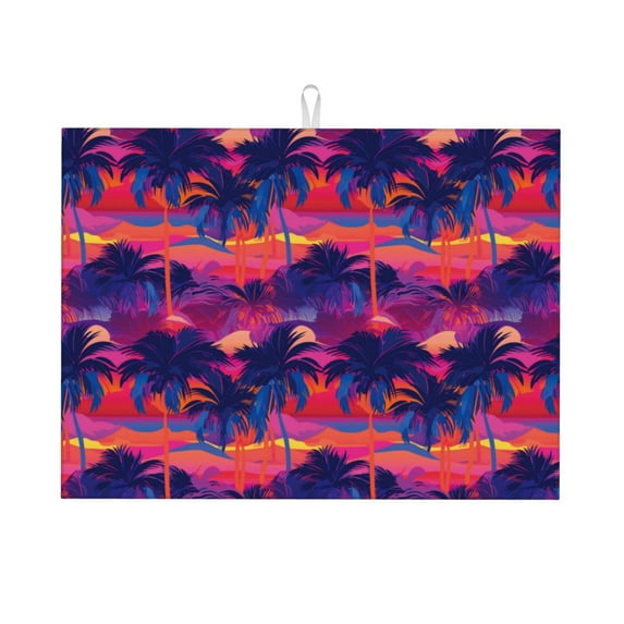 Kdxio Retro Palms for Dish Drying Mat,24*18 inch Absorbent Dish Drainer Kitchen Counter,Large Size Dish Drying Pad for Countertops,Draining Racks