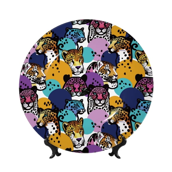 Kdxio Retro Panther Bone China Decorative Plate Ceramic Decorative Plate for Home Office Wall Stand Decorative Plates for Home Bedroom-8in