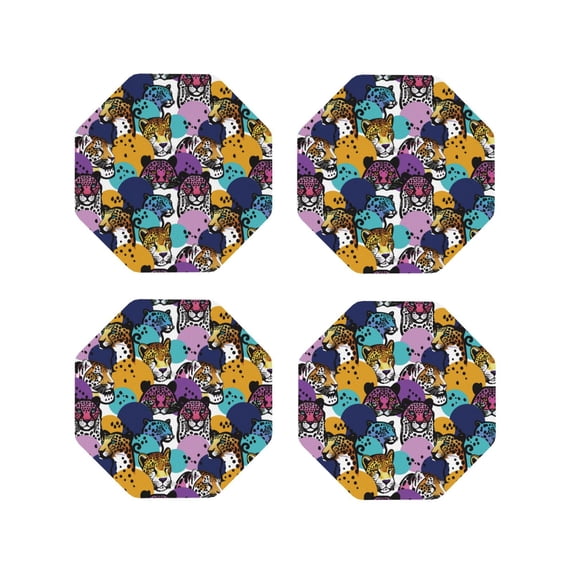Kdxio Retro Panther Funny Coasters,4 Pcs Leather Coasters,Housewarming Gifts,Protect Furniture from Water Marks Scratch and Damage