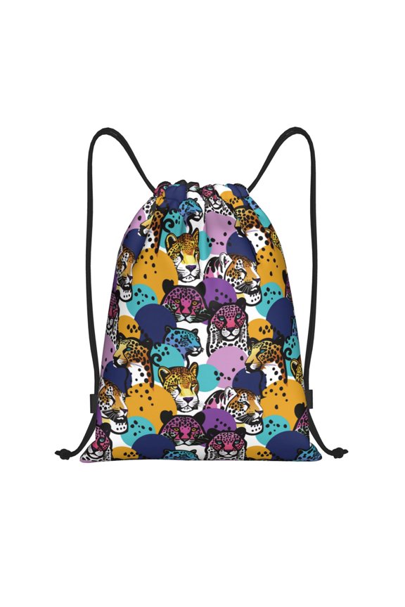 Retro Panther Print Drawstring Backpack Bag,Waterproof Draw String Back Sack, Gym Drawstring Bags Swim Bag For Unisex