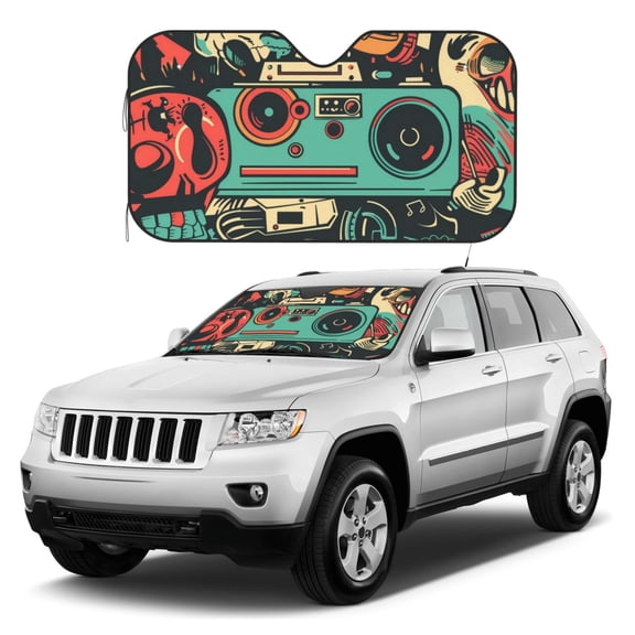 Kdxio Retro Pop Art Collage Print Windshield Sun Shade, Foldable Sun Blocker for Car,Truck,SUV Automotive Interior Sun Protection,Reflective Shade for Front Windshield(Small)